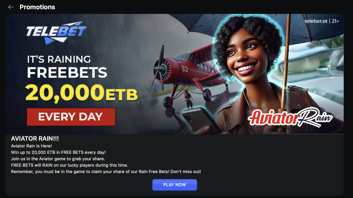 Aviator Rain: up to 20,000 ETB in free bets handed out daily inside the Aviator game