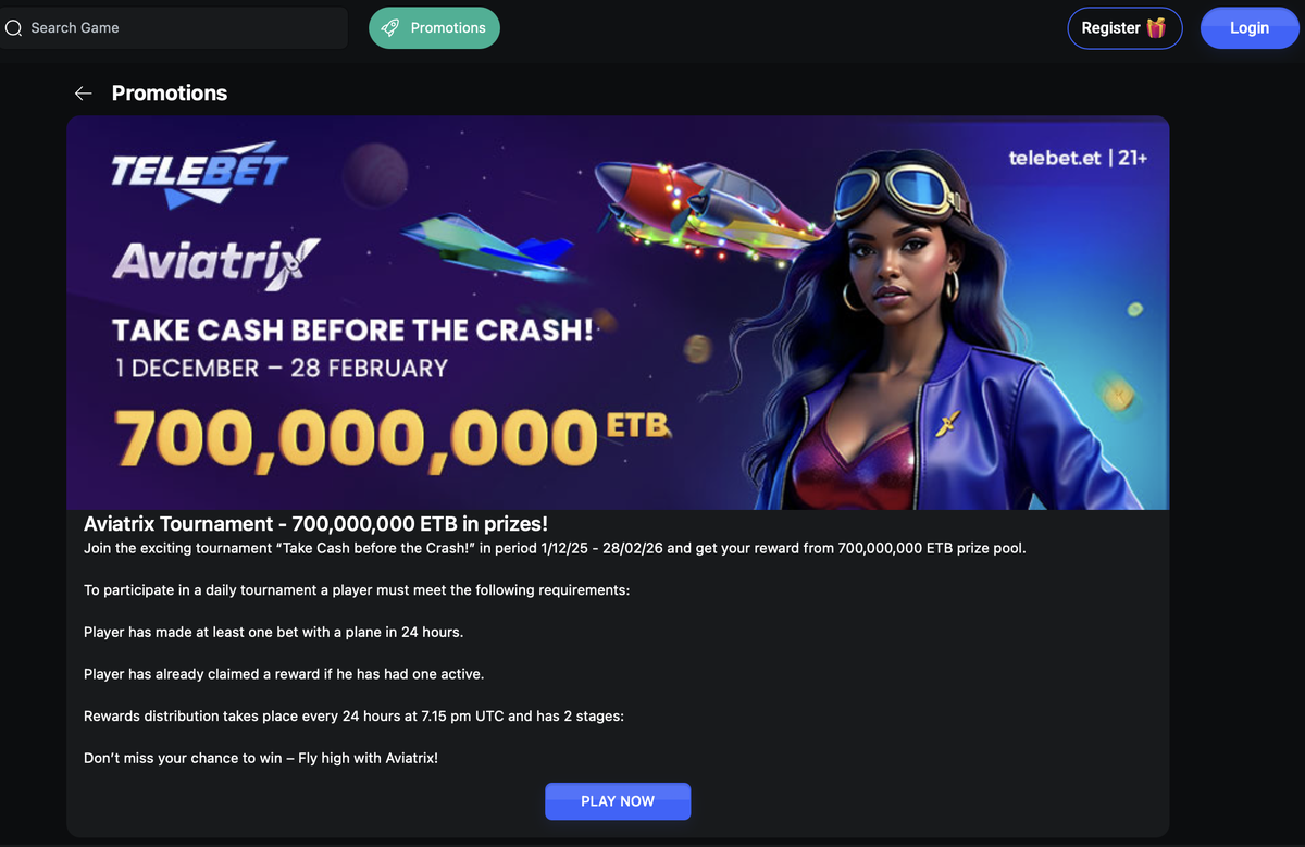 የ Aviatrix ውድድር ባነር፦ 700,000,000 ETB የሽልማት ገንዘብ እና የየቀኑ ደረጃዎች ማብራሪያ
