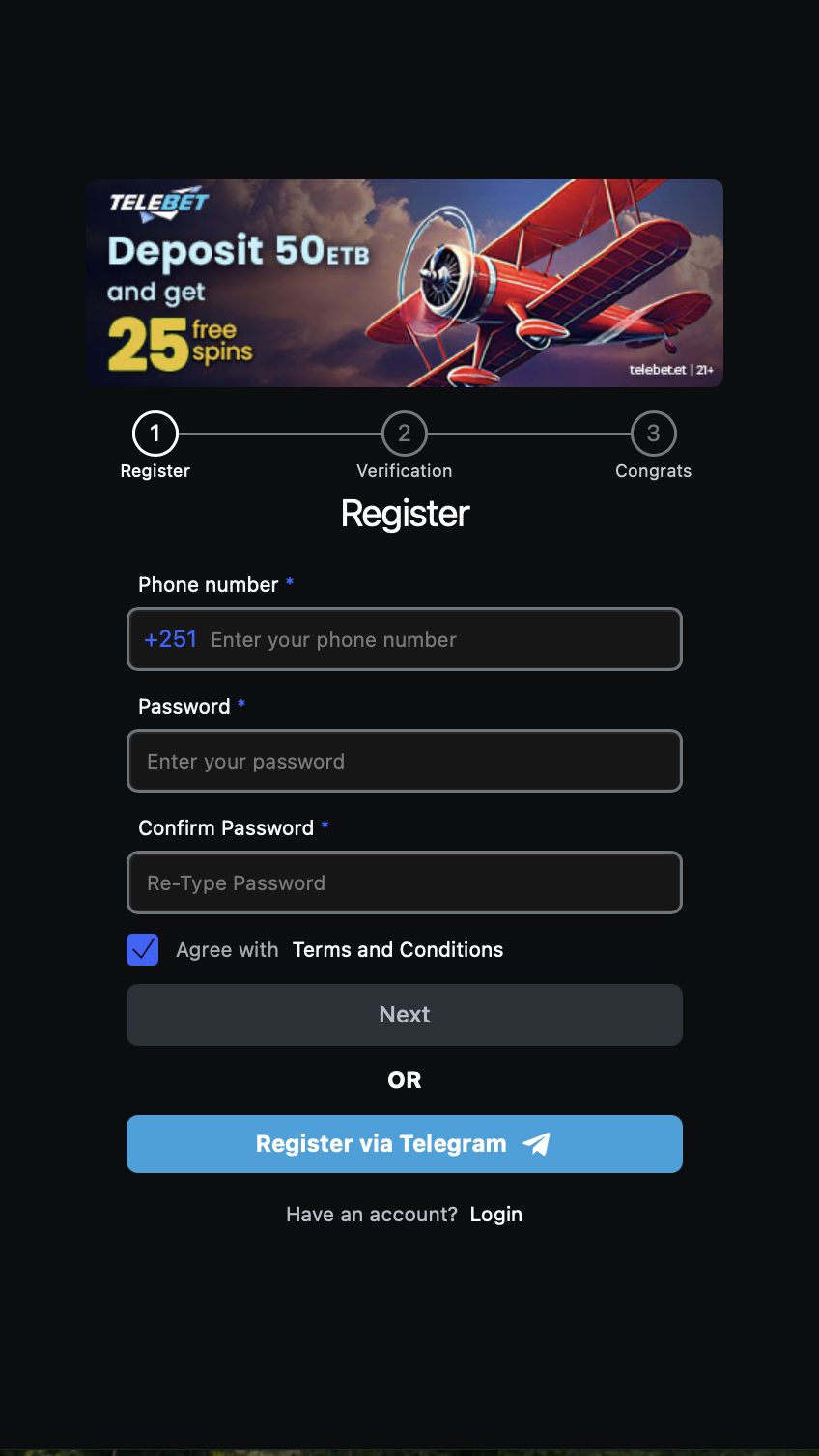 TeleBet registration and login guide