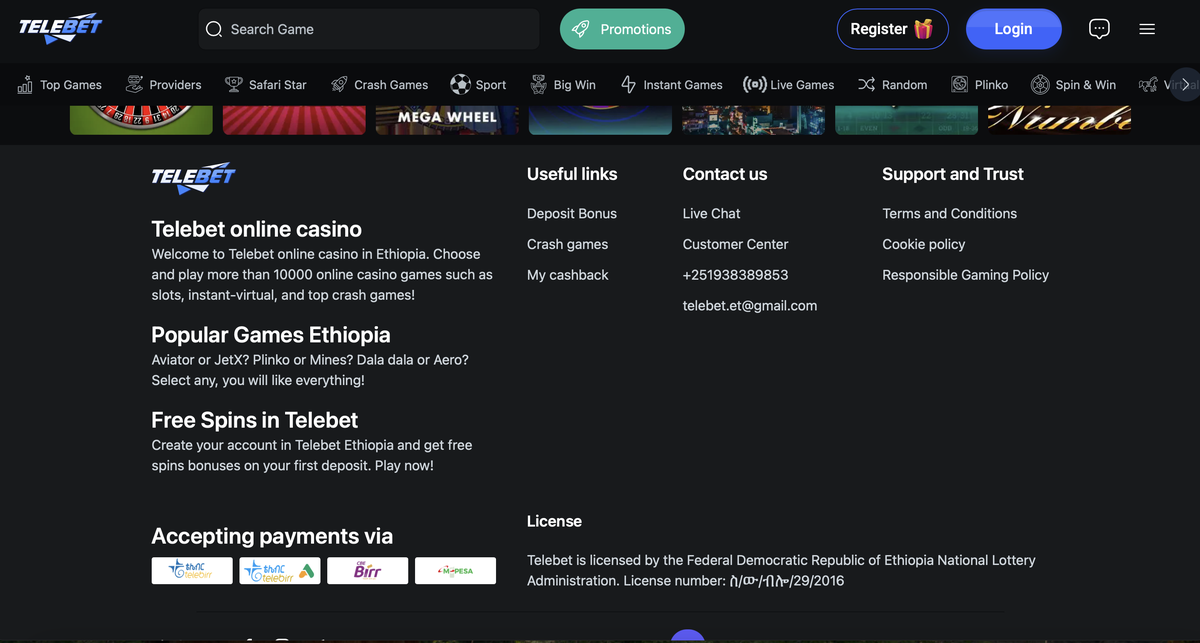 TeleBet deposit and withdrawal methods